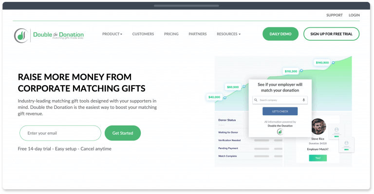 Double the Donation is the best fundraising platform for taking advantage of corporate giving.
