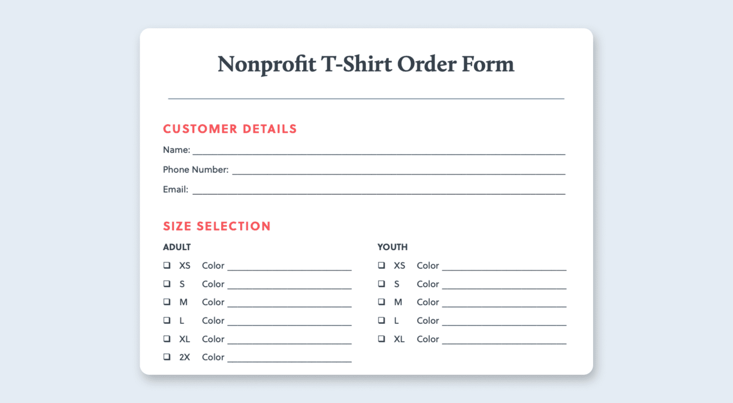 Free T-Shirt Order Form Template (Excel, Google Sheets, PDF) | Bonfire