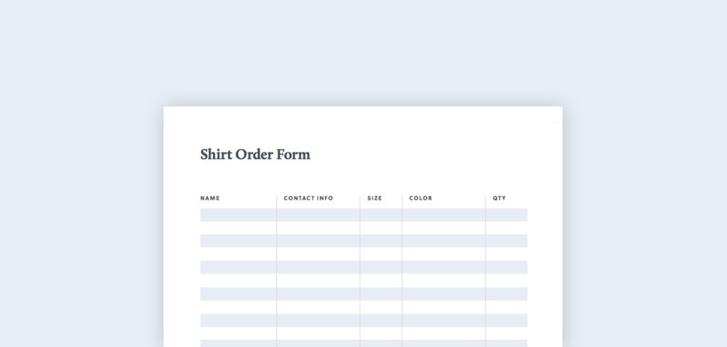 Download T-Shirt Order Form | Free PDF & Excel Template | Bonfire