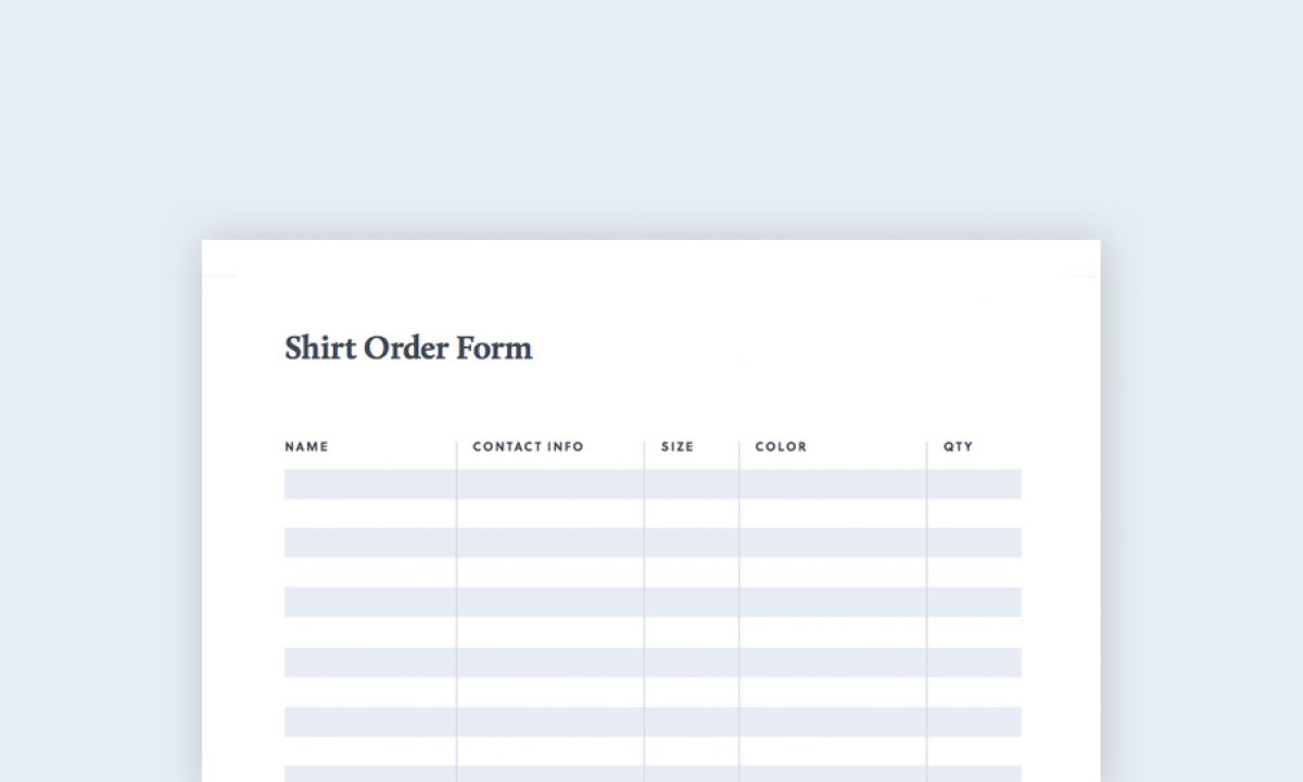 T-Shirt Order Form  Free PDF & Excel Template  Bonfire Intended For Blank Tshirt Template Pdf