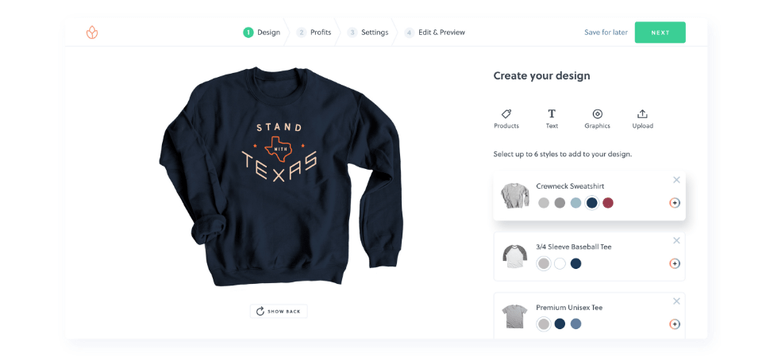 Easily create custom apparel and merchandise with Bonfire's design tools.