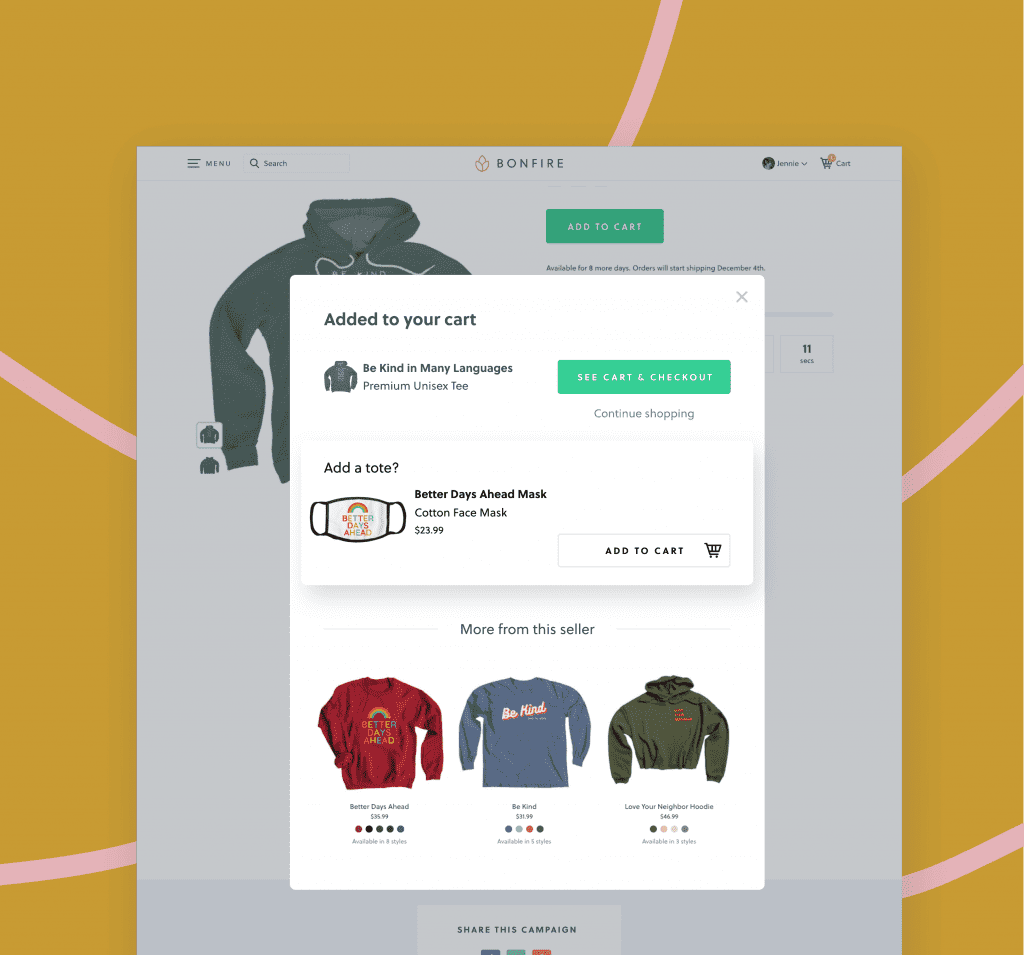 The "quick-add" feature lets your buyers quickly add other items that you have for sale, directly from within their cart.