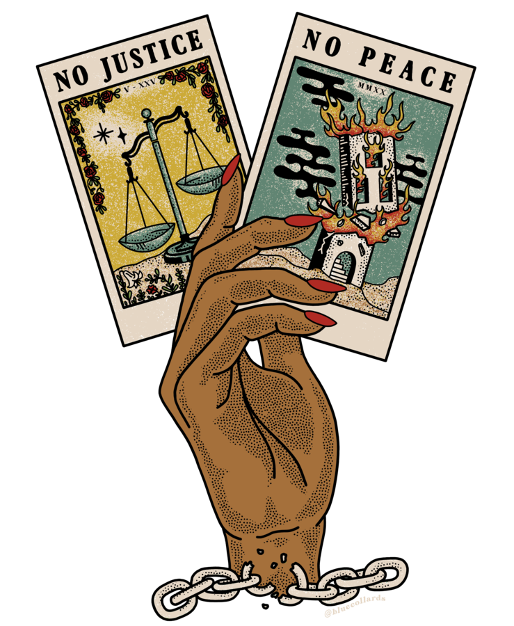 The No Justice No Peace t-shirt design created by Manda Sesko.