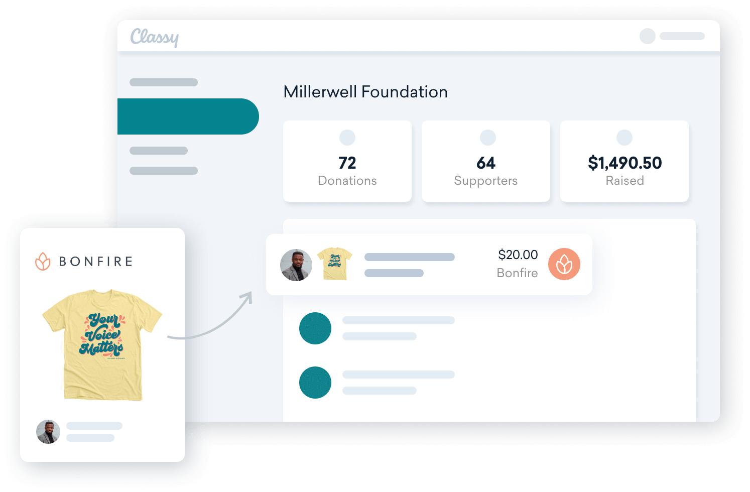 The Bonfire + Classy integration creates a seamless fundraising experience across the two platforms. 