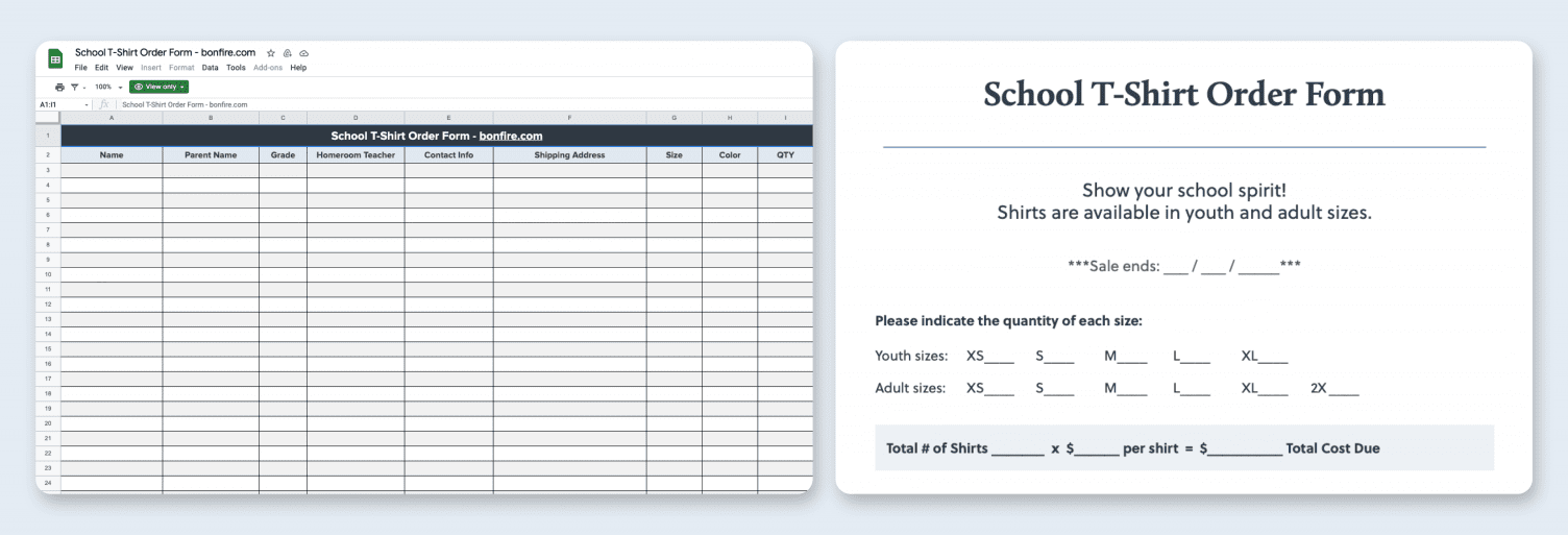 shirt order form template excel