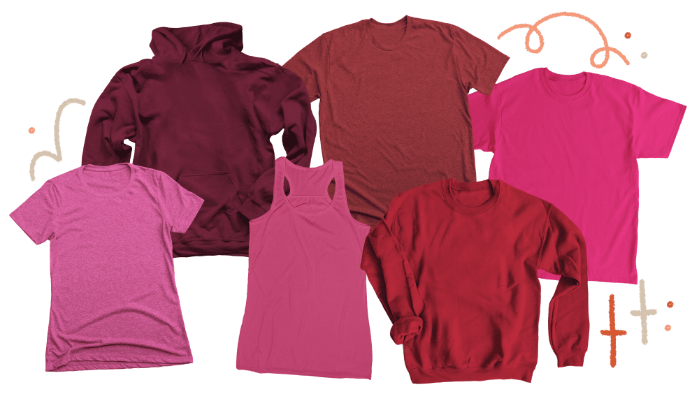 Viva Magenta inspired apparel from Bonfire's product catalog.