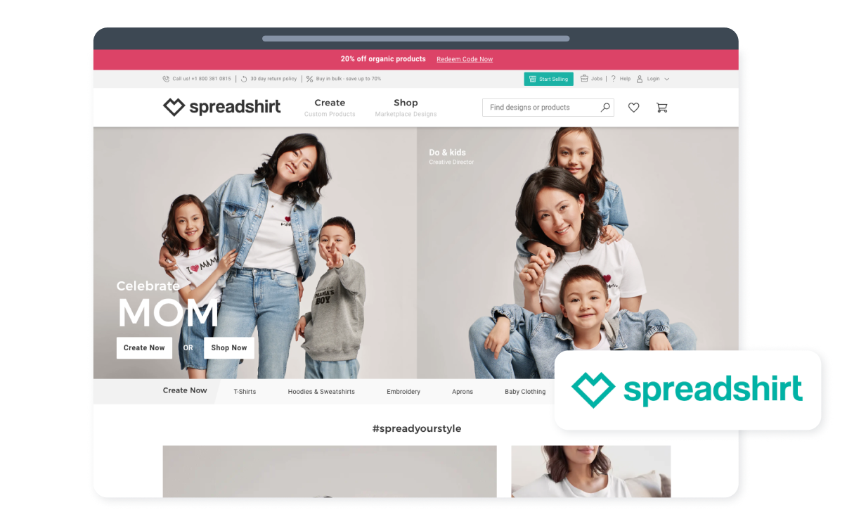 Spreadshirt is a German-based print-on-demand platform that allows users to create, design, and sell their own custom merchandise online.