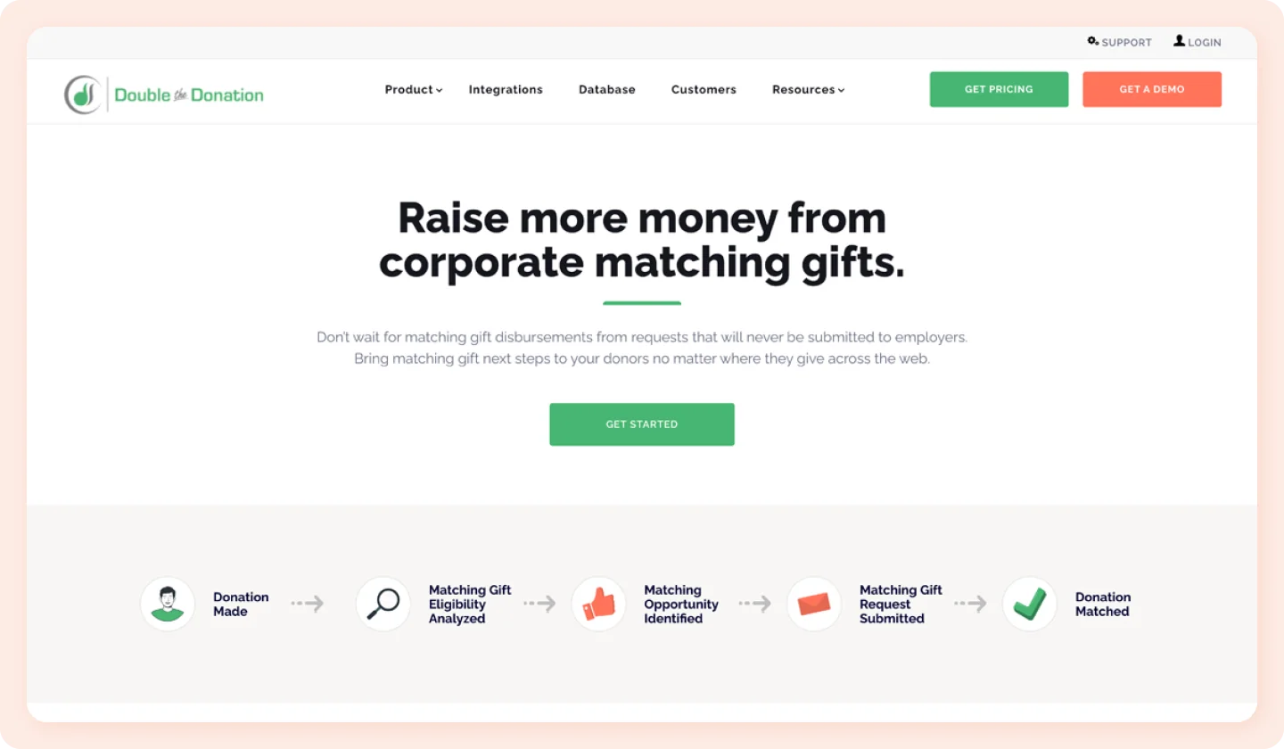 A screenshot of the Double the Donation homepage.