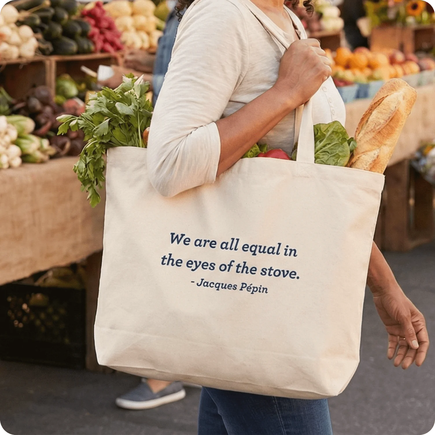 Canvas tote bag featuring printed quote typography styled for everyday lifestyle use.